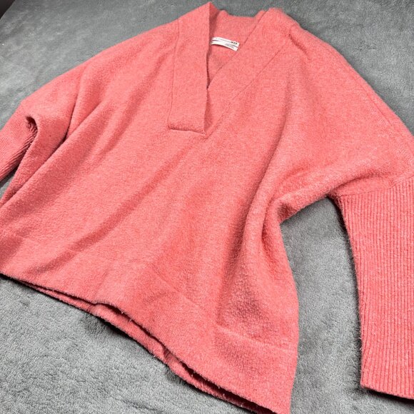 Cozy Deep V Oversized Pullover Sweater Pink Soft Knit by Anthropologie XS - Picture 3 of 13